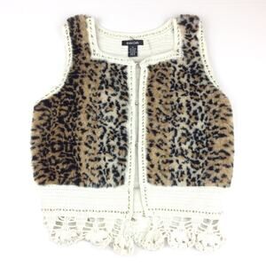 Dolce Cabo | Leopard Jaguar Faux Fur Crocheted Sweater Vest